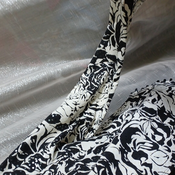 MSK Black/White Floral Sparkly And Beaded Jacket, L - Picture 3 of 7